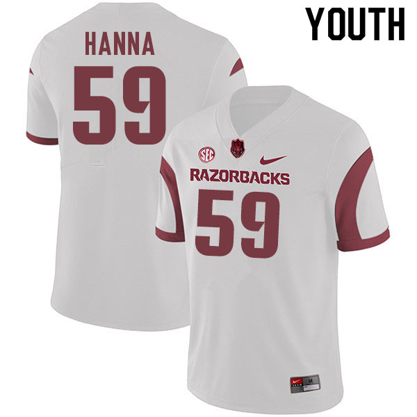 Youth #59 Morgan Hanna Arkansas Razorbacks College Football Jerseys Sale-White